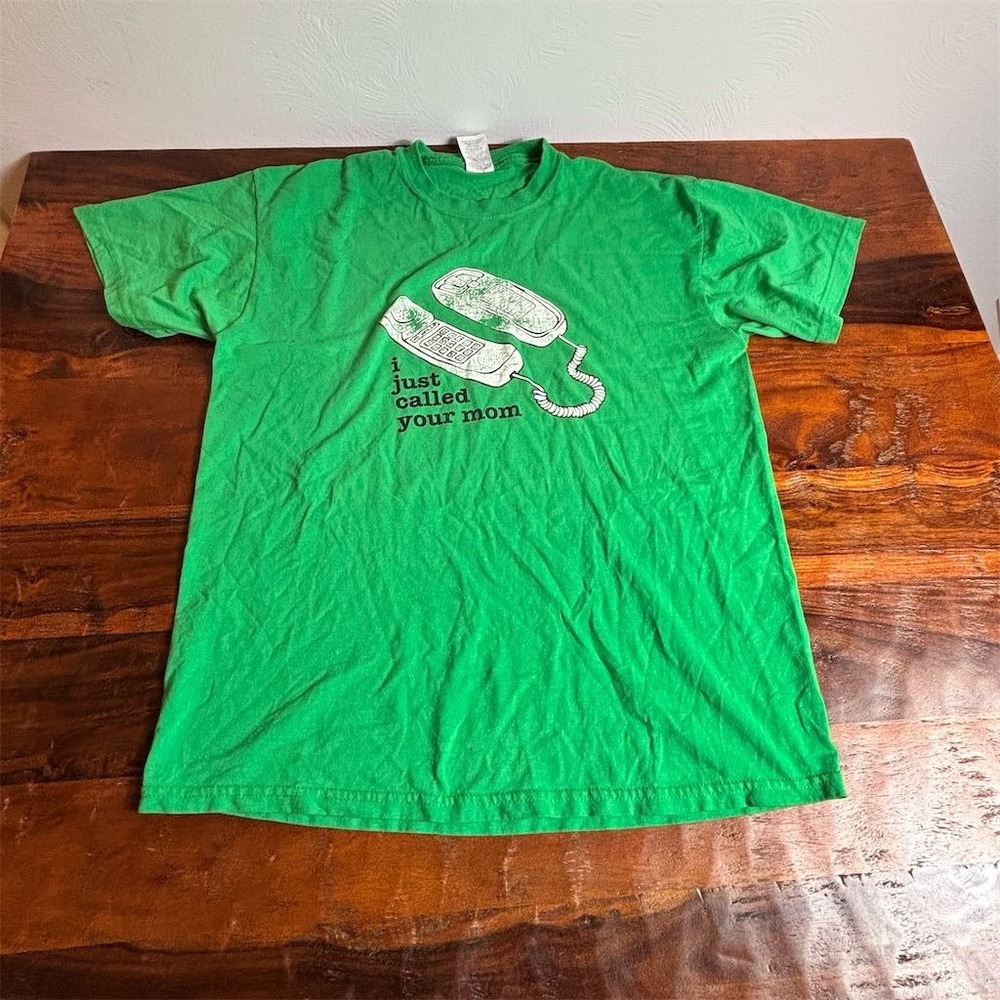 Jerzees‎ Men's Vintage 90s Graphic T-Shirt "I Just Called Your Mom" L Green